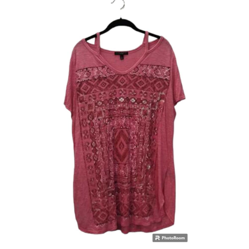 Signature Studio Pink flowy‎ strap semi cold shoulder blouse